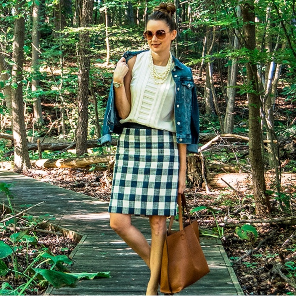 Crew "The Pencil Skirt"  Checkered Pattern Cotton / Linen |Size 4